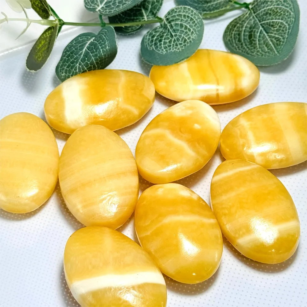 Natural Yellow Calcite Crystal Palmstone for Home Decor Meditation Halloween Durable Smooth Icy Cold Texture Bohemian Style