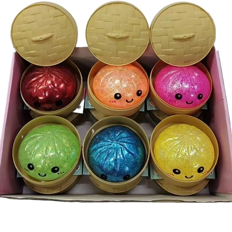 Niedliches Glitzer-Dampfnudel-Squishy-Spielzeug aus TPR, weicher Stressball mit schneller Rückfederung, Angstlösendes Fidget-Spielzeug für Kinder und Erwachsene, Partygeschenke