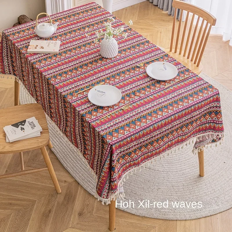 

Ethnic Style Tablecloth, Bohemian Tablecloth, Ins Camping Mat, Waterproof and Oil Resistant Cotton Linen Printed Tea Table Cloth