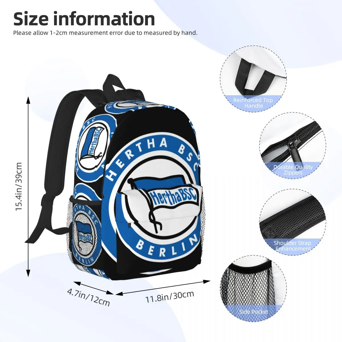 Hertha Bsc Backpack Middle High College School Student Bookbag