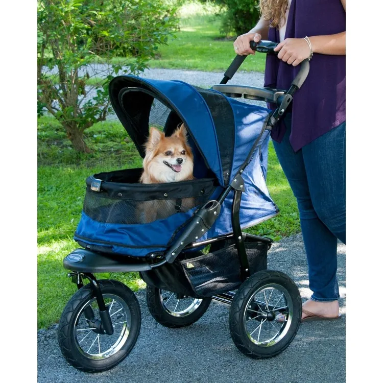 No-Zip AT3 Pet Stroller for Cats/Dogs, Zipperless Entry, Easy One-Hand Fold, Jogging Tires, Removable Liner, Cup Holder