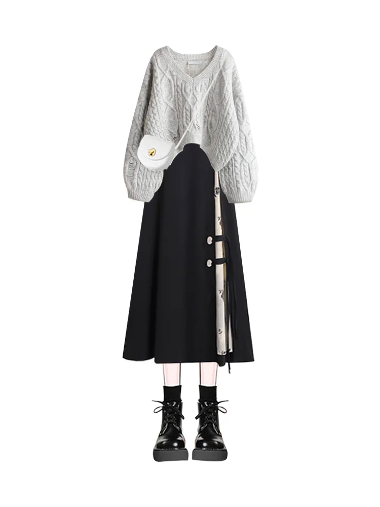 مجموعة تنورة صغيرة من Fraance Sle للخريف بتصميم غير متماثل سترة بطول f مجموعة نسائية ذات ملمس راقي