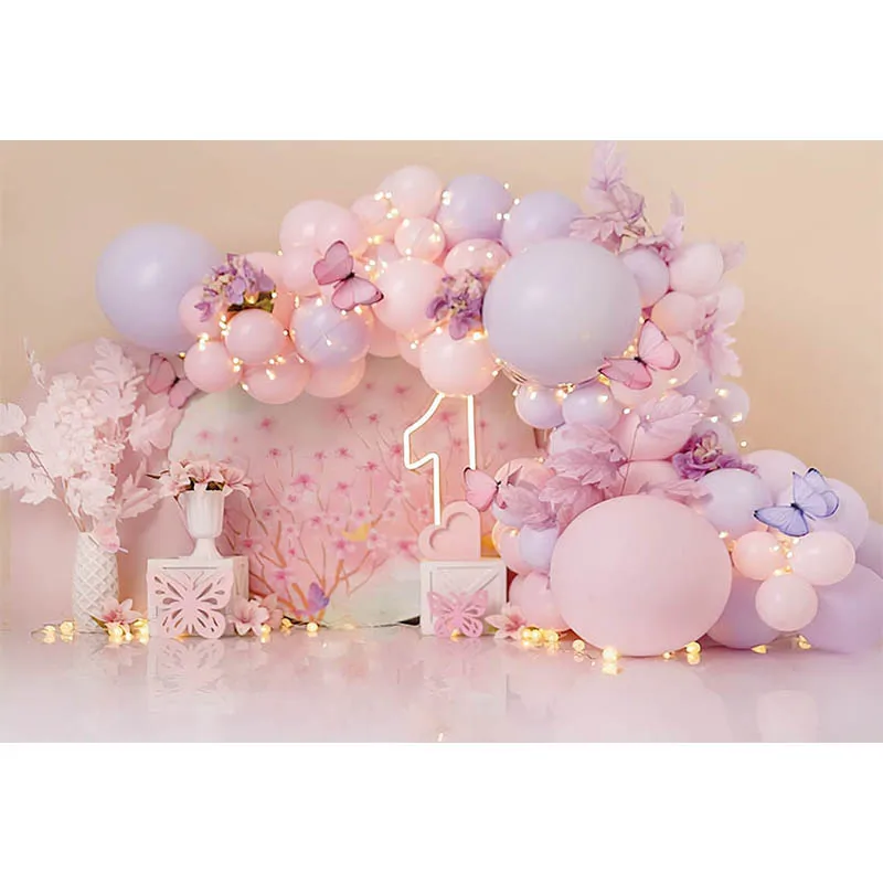 Avezano sfondo per la fotografia fiori rosa palloncino ragazza 1a festa di compleanno torta Smash ritratto sfondo Photo Studio Decor