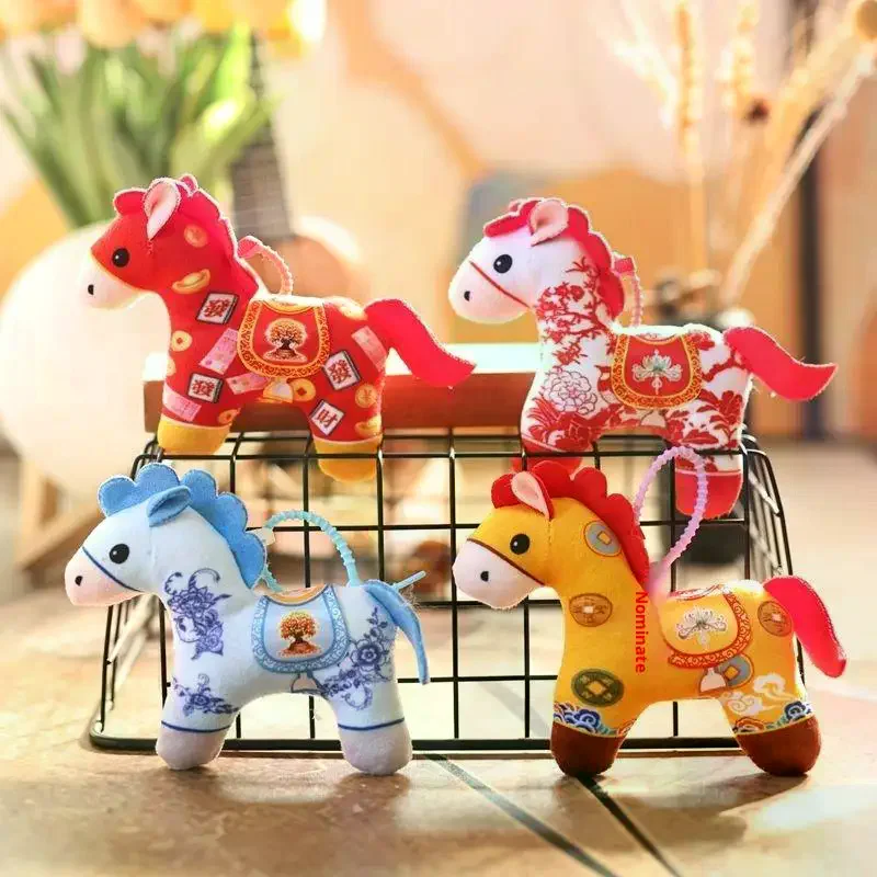 

1Pcs 2026 Year Of The Horse Mascot Pendant Decoration Plush Toy Good Luck Chinese Red Pony Soft Doll Keychain Girl Boy Gift