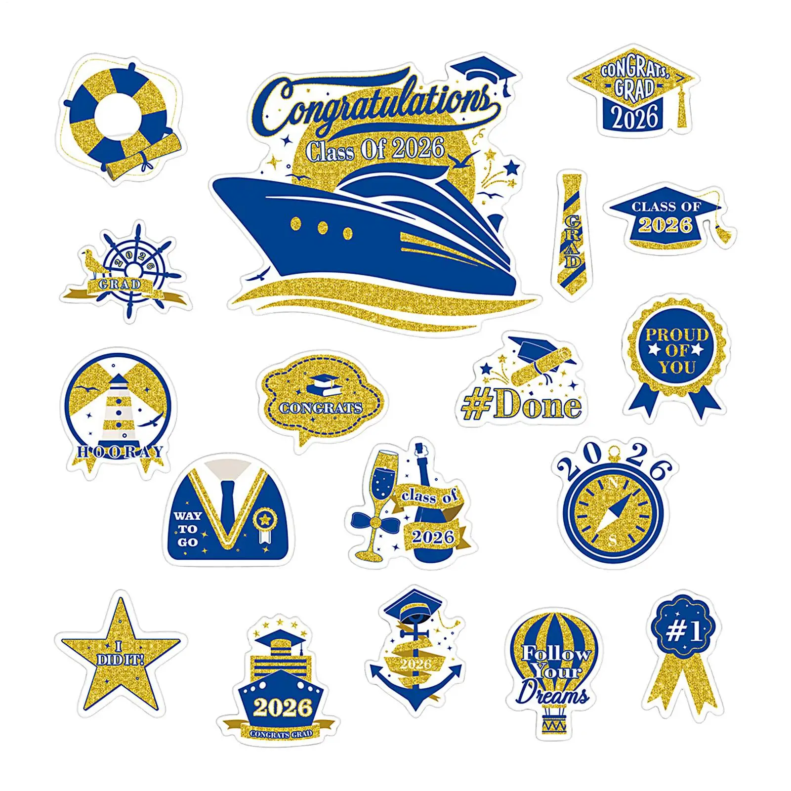 Graduation Cruise Door Magnets 18 Pieces Waterproof Reusable Stickers Graduation Magnets For Cruise Ship Door For Carnival Cabin