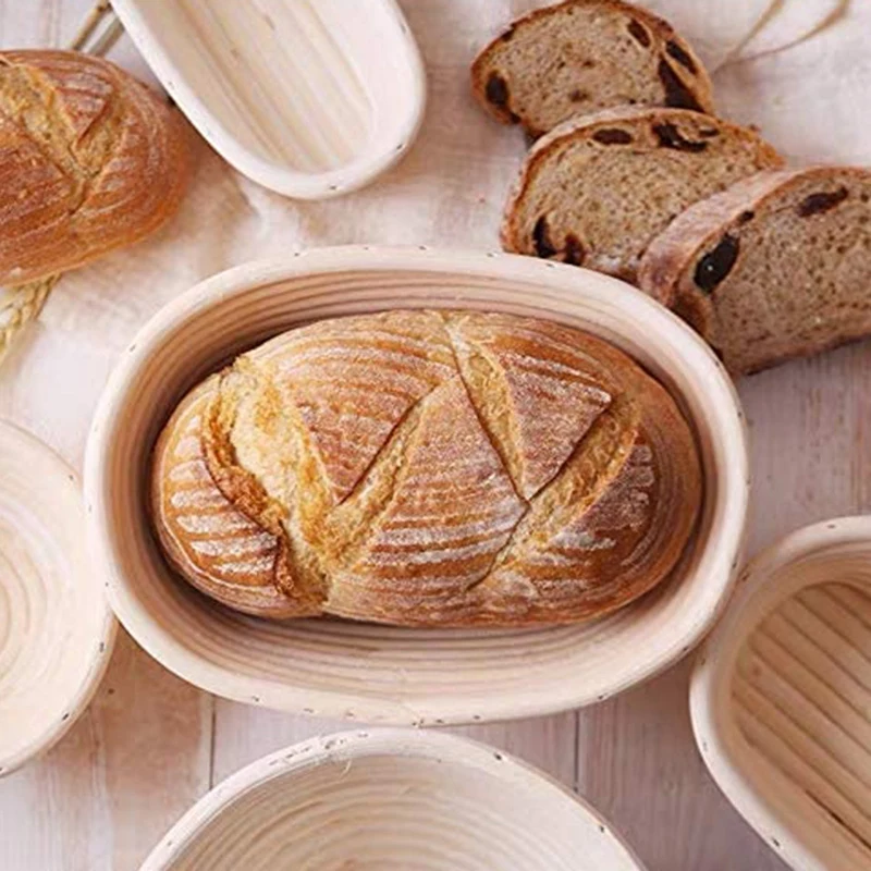 2 Packs 10 Inch Oval Shaped Bread Proofing Basket - Baking Dough Bowl Gifts For Bakers Proving Baskets For Sourdough Bread Slash