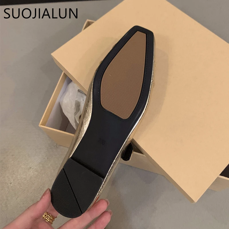 SUOJIALUN 2024 Spring New Brand Women Slipper Fashion Pleated Round Toe Slip On Mules Shoes Round Toe Outdoor Dress Sandal Shoes