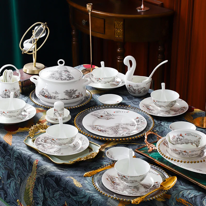 

Snow tableware set Bowls and plates Ceramic tableware Bowls and plates set Household