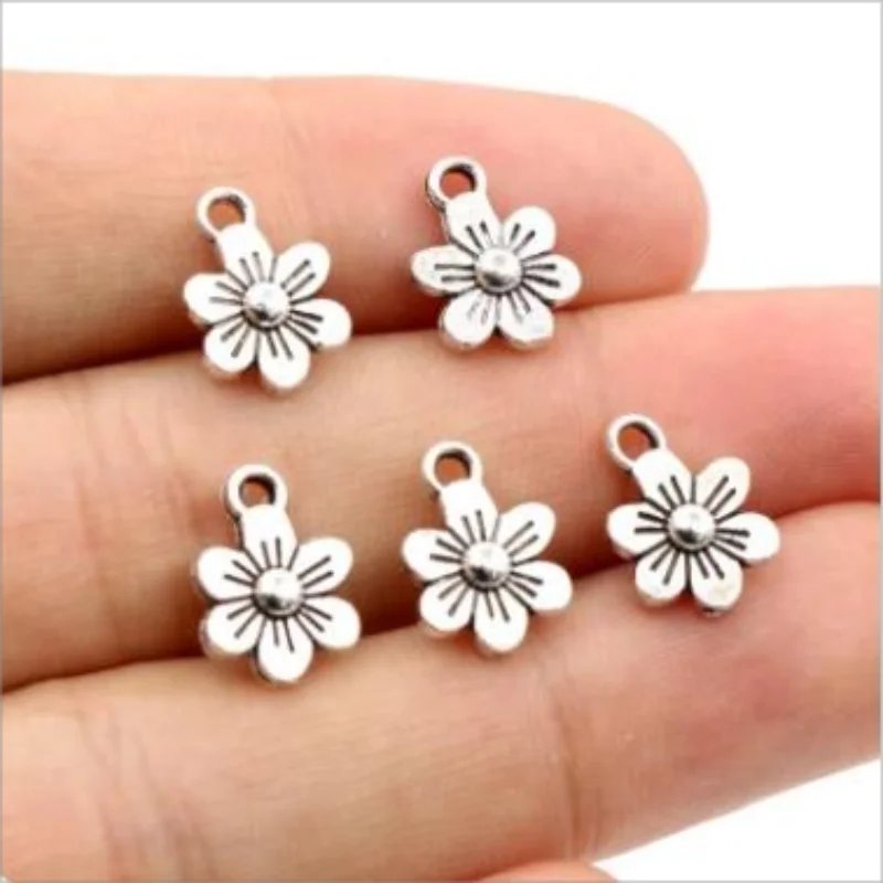 40Pcs/Lot Charms Double Sided Flower 12x9mm Antique Making Pendant fit,Bronze Vintage Antique Silver color,DIY Handmade Jewelry