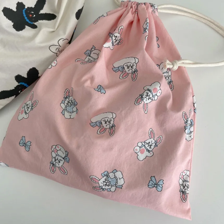 Kawaii Cute Rabbit Dust Bag Canvas Storage Sweet Korean Drawstring Bag Lipstick Portable Travel Makeup Cosmetic Organizer