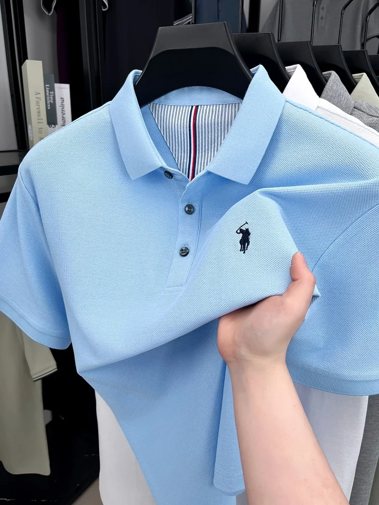 100% puur katoen korte mouwen heren poloshirt zomer mode high-end merk pony borduurwerk golf top casual business t-shirt - afbeelding 2