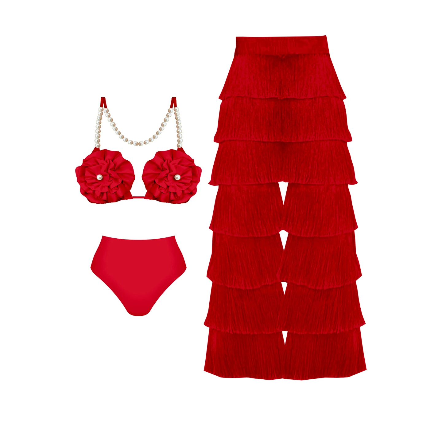 Red Flower Sexy Swimsuit With Cover Up Luxury Woman Swimwear 2025 Off Shoulder Swim Suits Female Sliming Bodysuit Chic Beachwear image 6