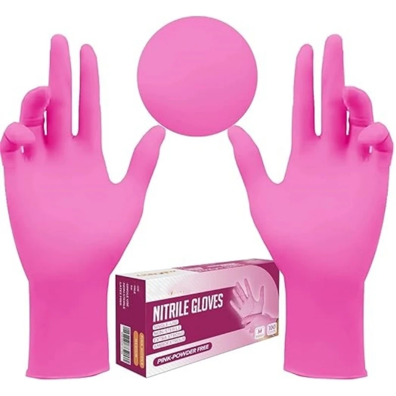 Fuchsia Nitrile Disposable Gloves 20/100PCS 3-mil Powder & Latex Free Household Cleaning Gloves for Cooking Kitchen Esthetician