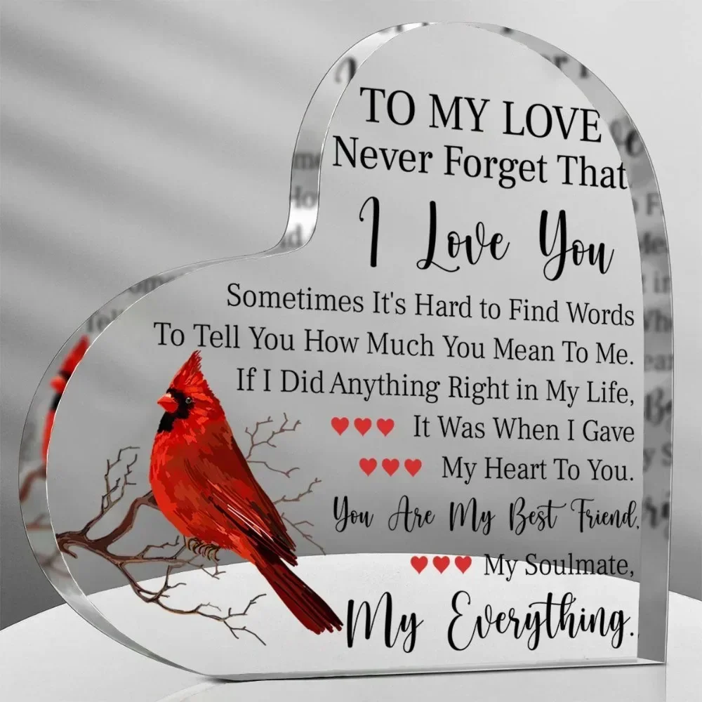 Heart Acrylic Plaque To My Love Red Cardinal Bird On Branch Romantic Love Quote Desktop Gift