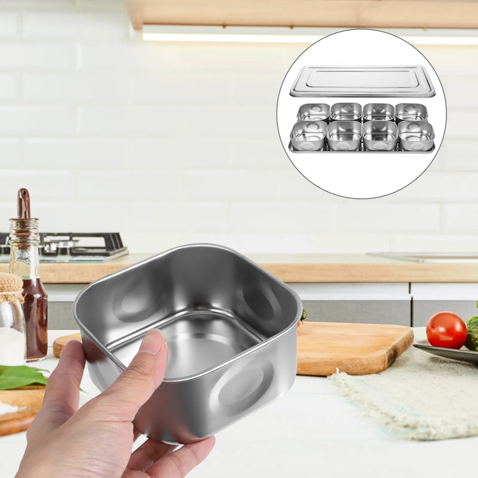 

Stainless Steel Seasoning Box 8 Compartments Spice Jars Kitchen Condiment Container Freshness Organizer Easy Remove