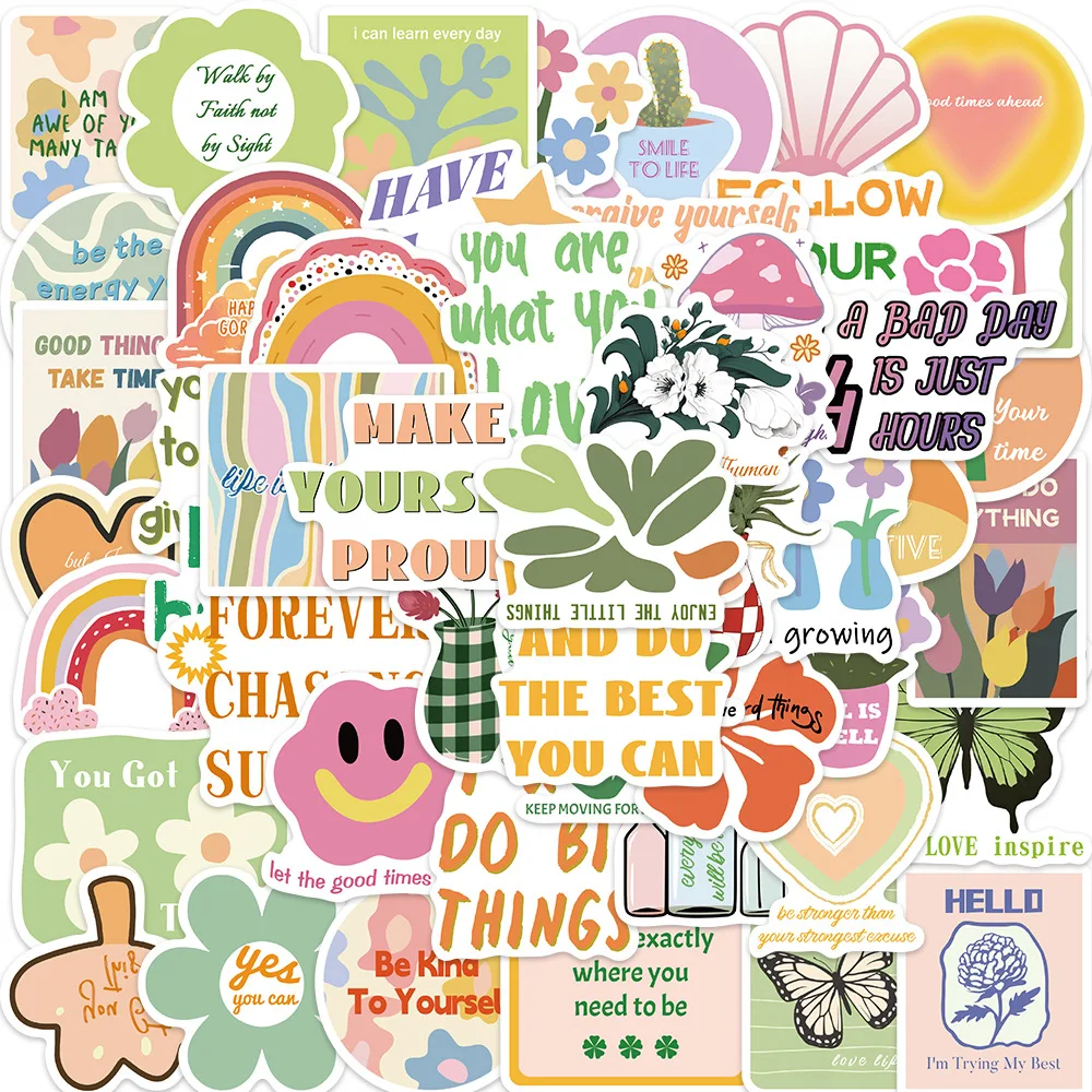 

50Pcs Inspirational Danish Pink and Green Series Graffiti Stickers Suitable for Laptop Helmets Desktop Decoration DIY Sticker