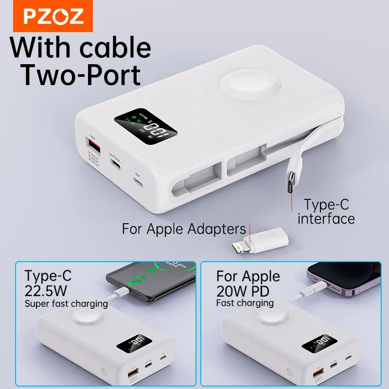 PZOZ 22.5W Power Bank 20000mAh Portable Type C QC PD Fast Charging Powerbank External Battery For iPhone iWatch Wireless Charger