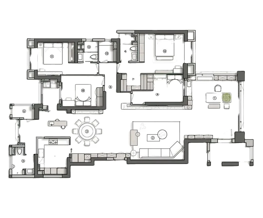 

Sanhai House Plans Услуги дизайна интерьера CAD Строительные чертежи 3d Рендеринг Домашний напольный план Плоский Современный лаконичный
