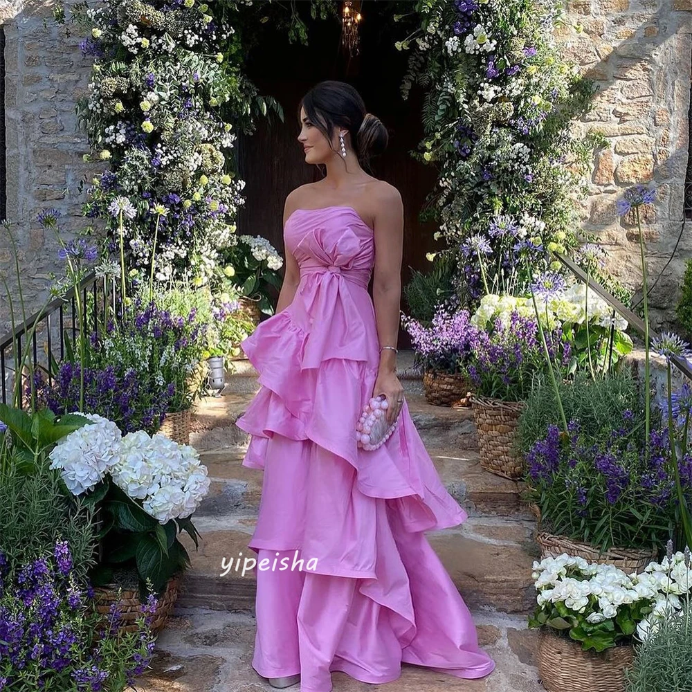 Vestido de graduación de Arabia Saudita, vestido de noche Formal de estilo moderno Simple, sin tirantes, línea A, plisado escalonado, satinado, vestidos para ocasiones a medida