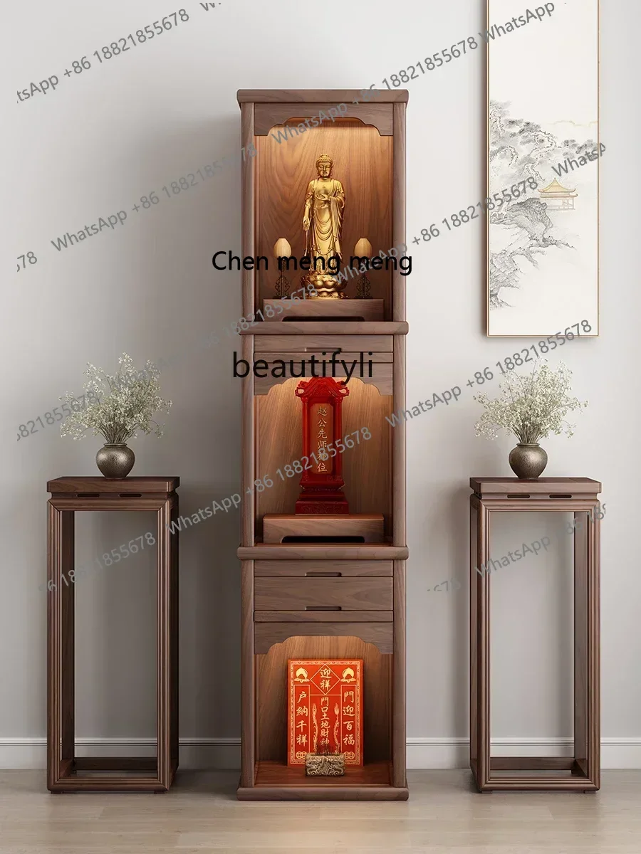 z183   Chinese-Style 3-Layer Glass Door Avalokitesvara Buddha Sets Clothes Closet Ancestors Altar God of Wealth Prayer Altar