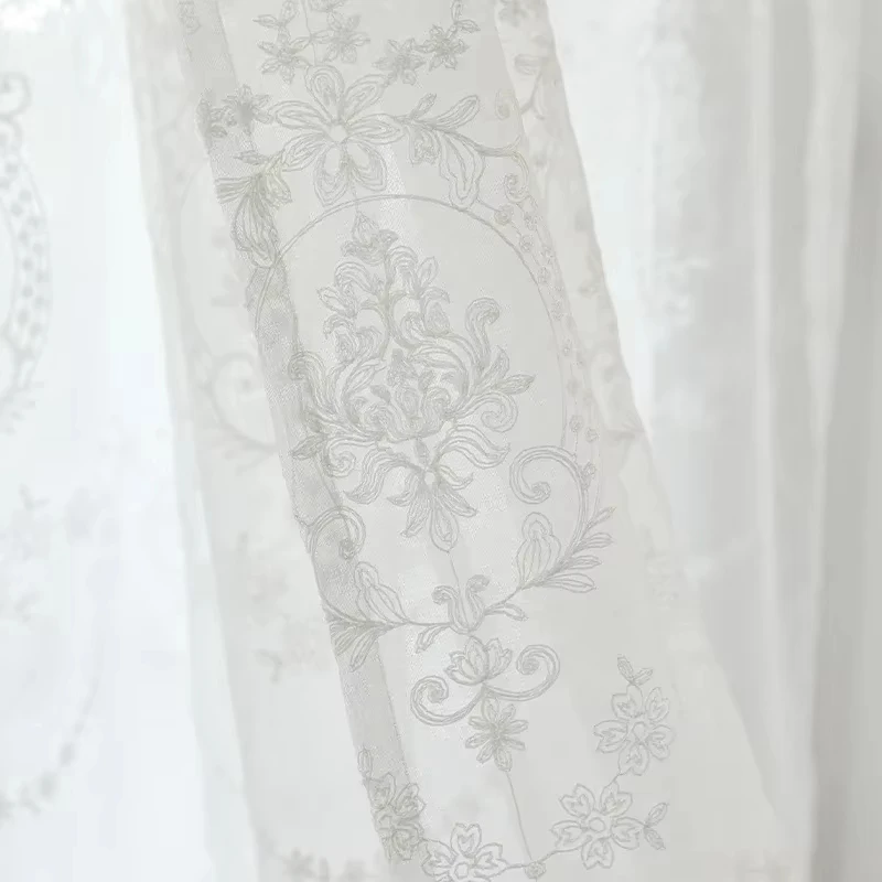 1PC White Embroidered Tulle Curtains for Living Room Luxury European Sheer Curtain for Hall Rideaux Voil