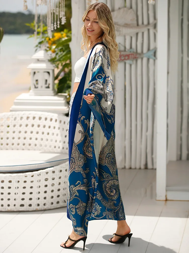 Imagem -03 - Vestido de Praia Sexy Estilo Boho para Mulheres Cardigã Coquetel Batwing Sleeve Quimono Kaftan Verão 2023