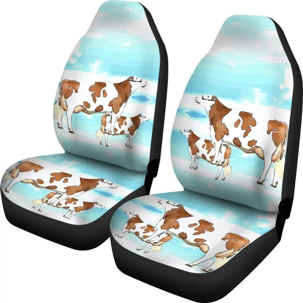 Montbeliarde Cattle (Cow) Print Car Seat Covers Set 2 Pc, Car Accessories Seat Cover