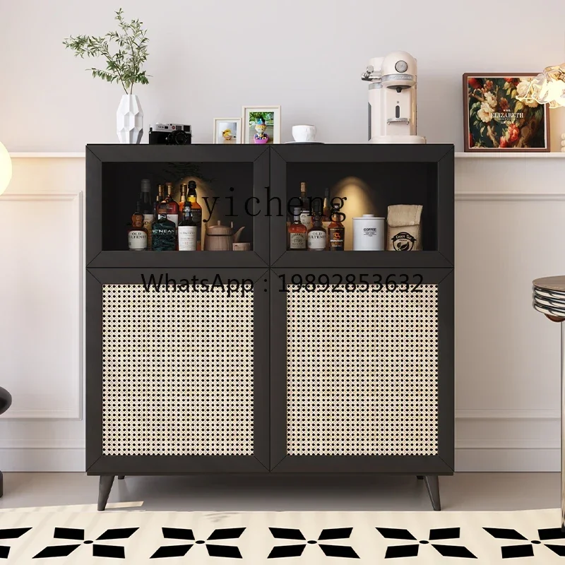 

TT rattan dining side cabinet medium antique wine cabinet tea black retro coffee side cabinet