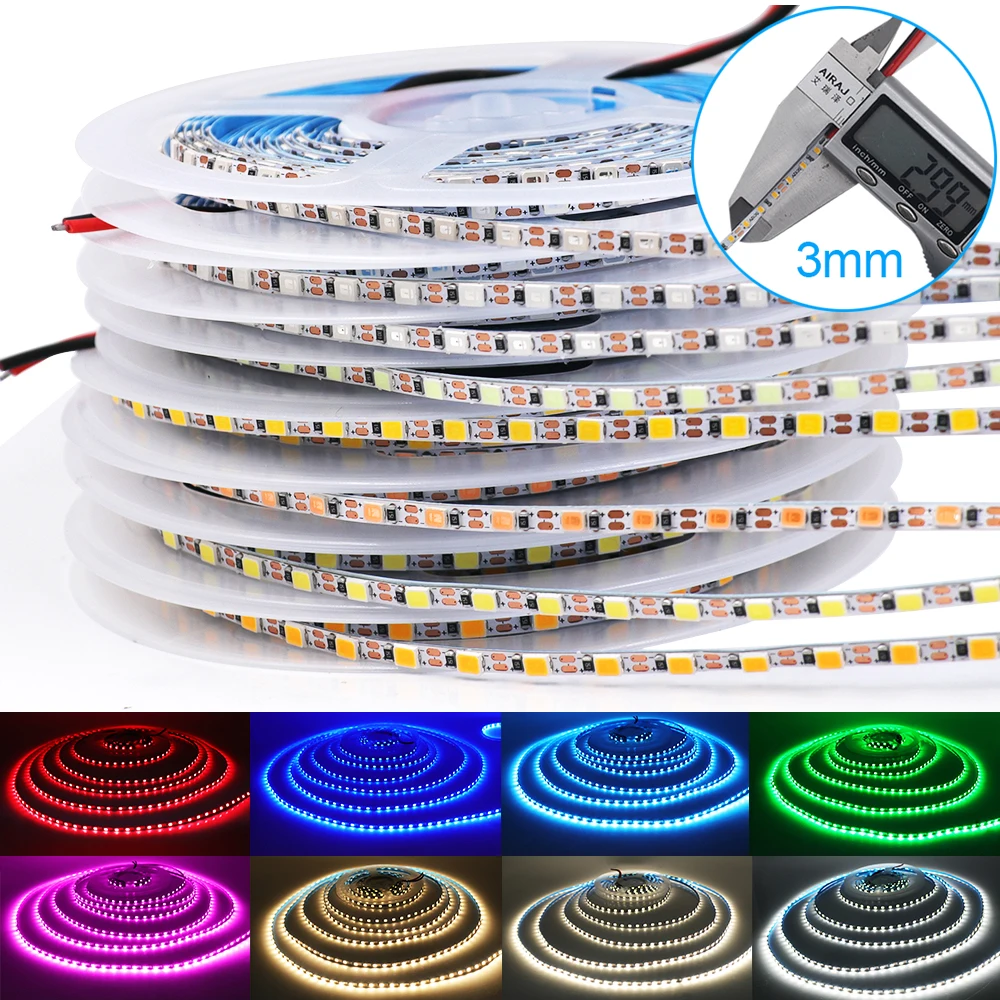 3mm Width LED Strip Light DC 5V Flexible LED Tape 2835 120leds/m LED Ribbon with Adhesive Backlight Advertising Lighting