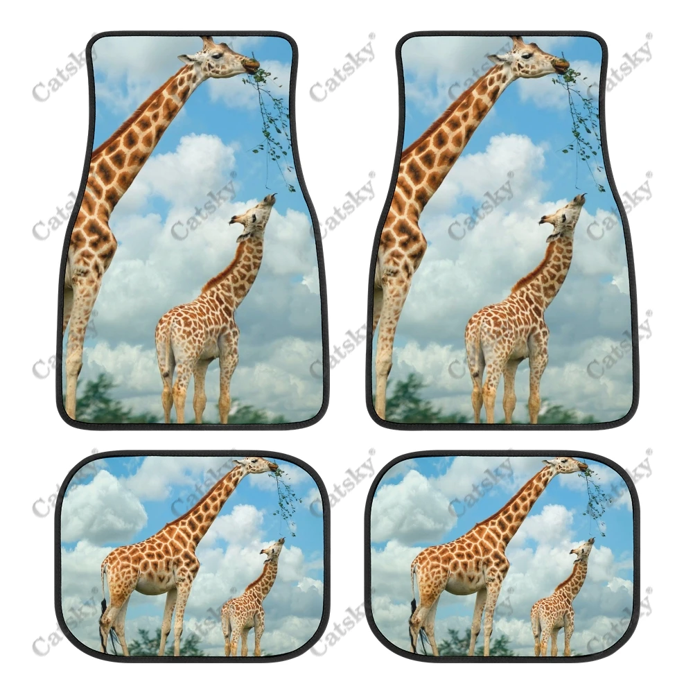 Animal Giraffes Car Accesssories Floor Mats Decoration 4-Pieces Full Set All Weather Car Front & Rear Floor Mat Fit for SUV