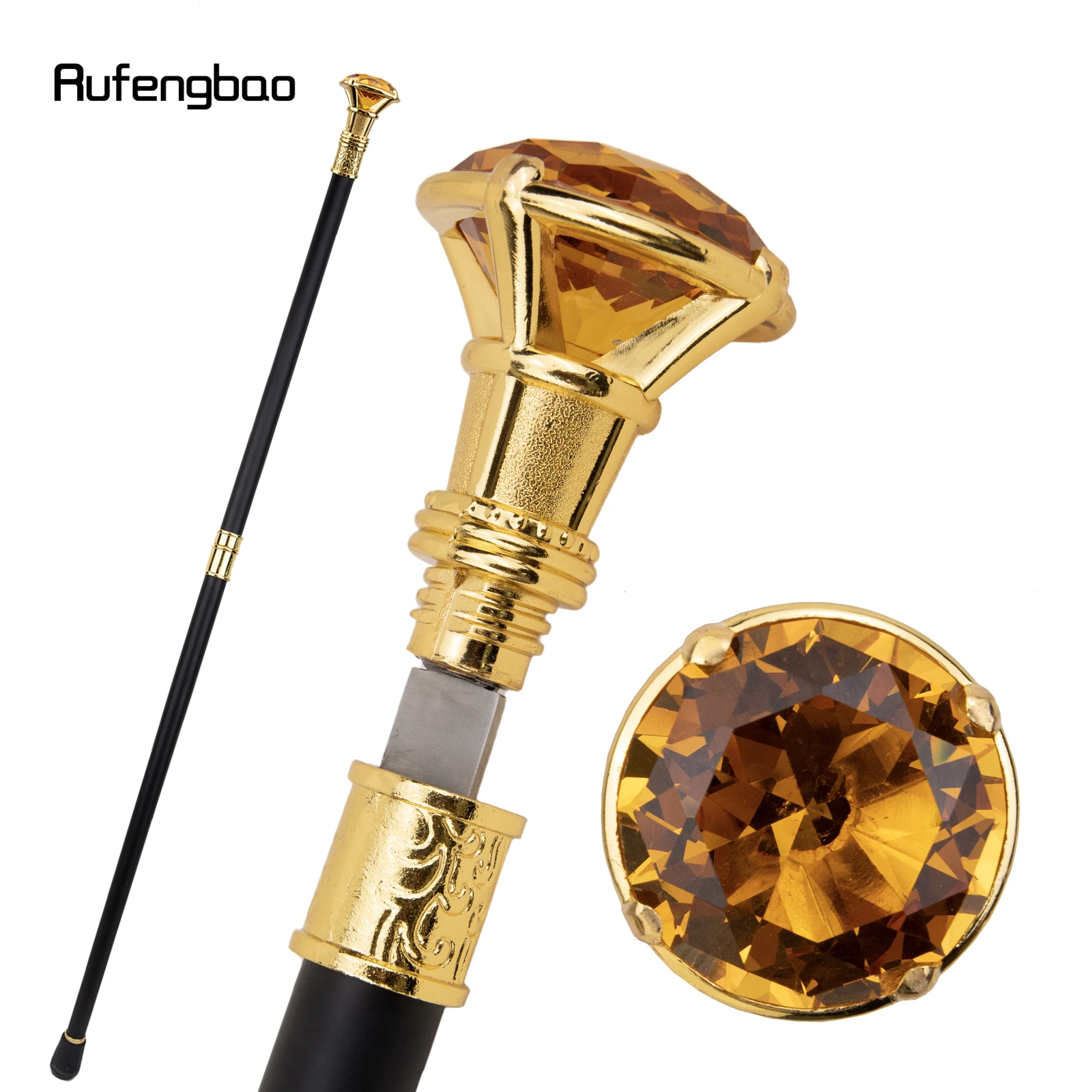 Orange Diamond Type Golden  Walking Stick with Hidden Plate Self Defense Fashion Cane Plate Cosplay Crosier Stick 93cm