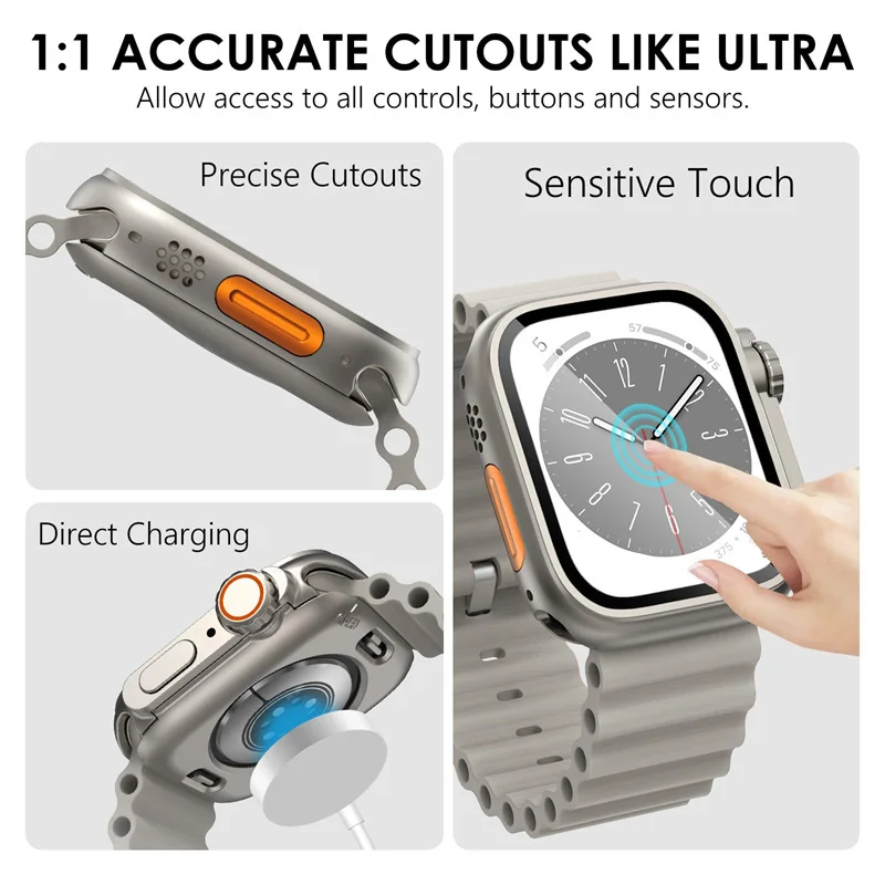 Funda de PC para Apple Watch Series 9, 8, 7, 4, 5, 6 SE, 45mm, 44mm, 41mm, 40mm, cubierta protectora de pantalla, carcasa dura que cambia a parachoques Ultra 49mm