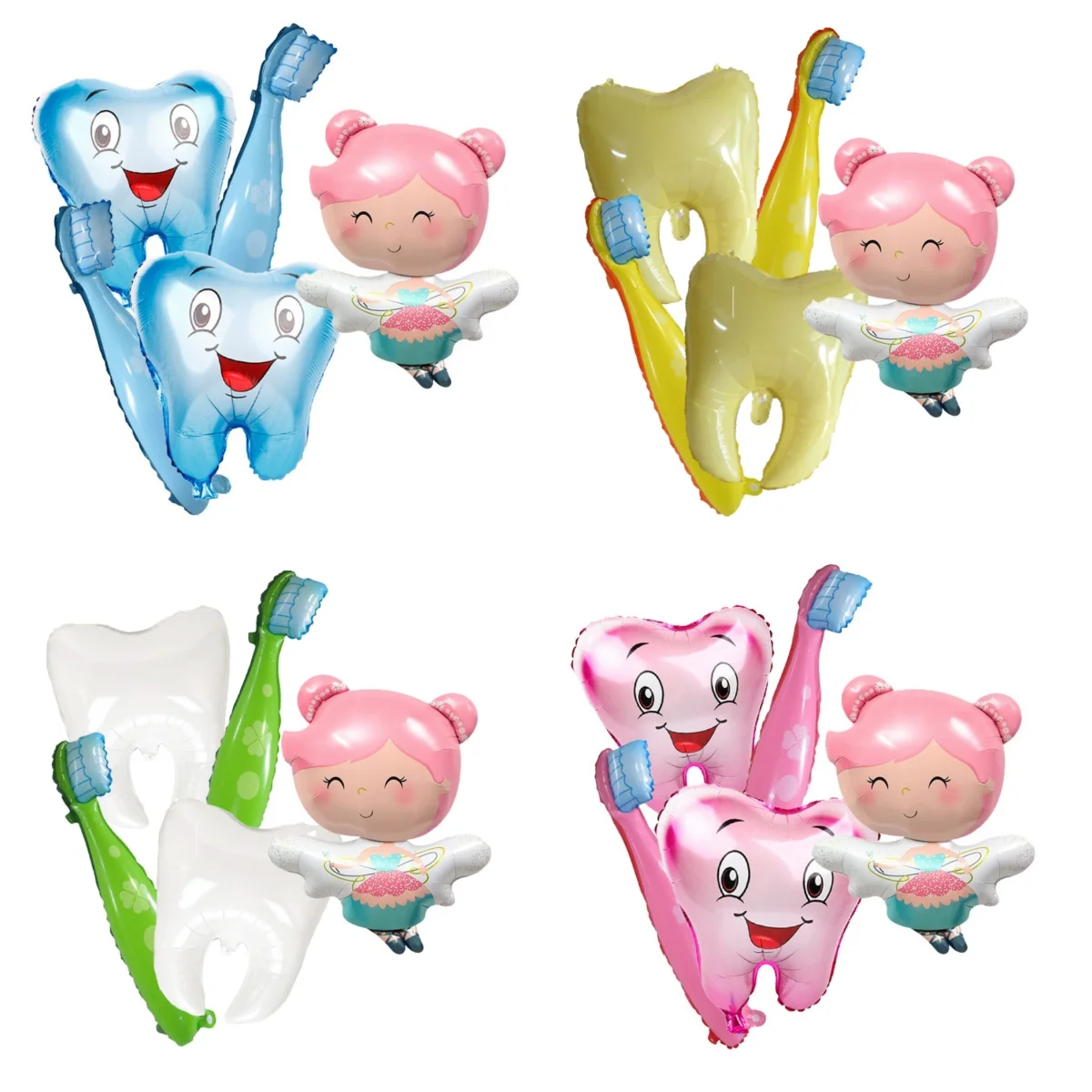 5-Piece Toothbrush and Tooth Balloon Set, Elf Toothbrush Aluminum Film Balloon Set, Suitable for Birthday Shower Decoration