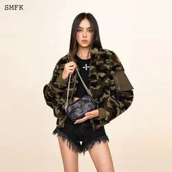 SMFK Adventure Chain Shoulder Bag Vintage Cowhide Waist Bag Cross Flower Stud Fashion Handbag for Women's 2023 New Shoulder Bag