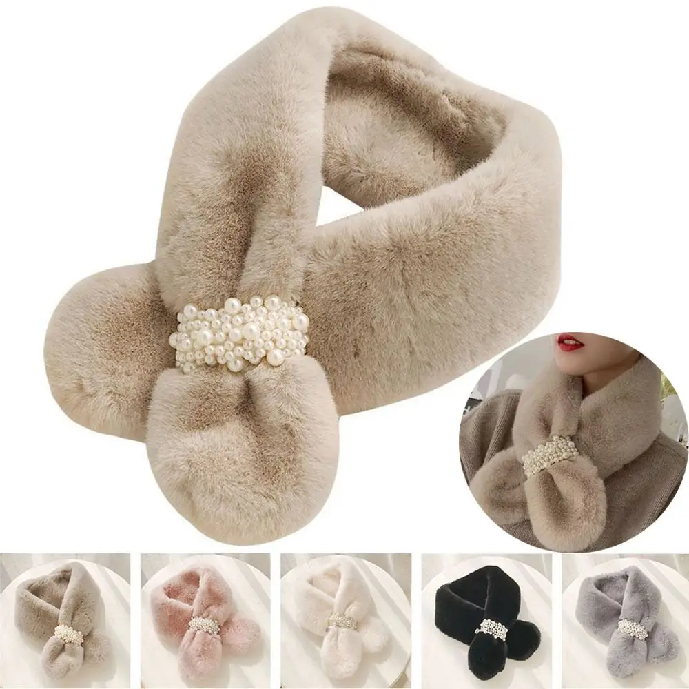 

Elegant Winter Warm Faux Rabbit Fur Neckerchief Wrap Cross Scarf Solid Color Neck Warmer