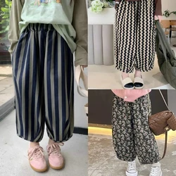 Girls' Pants With Wavy Stripes And Floral Bloomers Pants For Autumn New Fashionable And Versatile Pants For Children'S Trousers