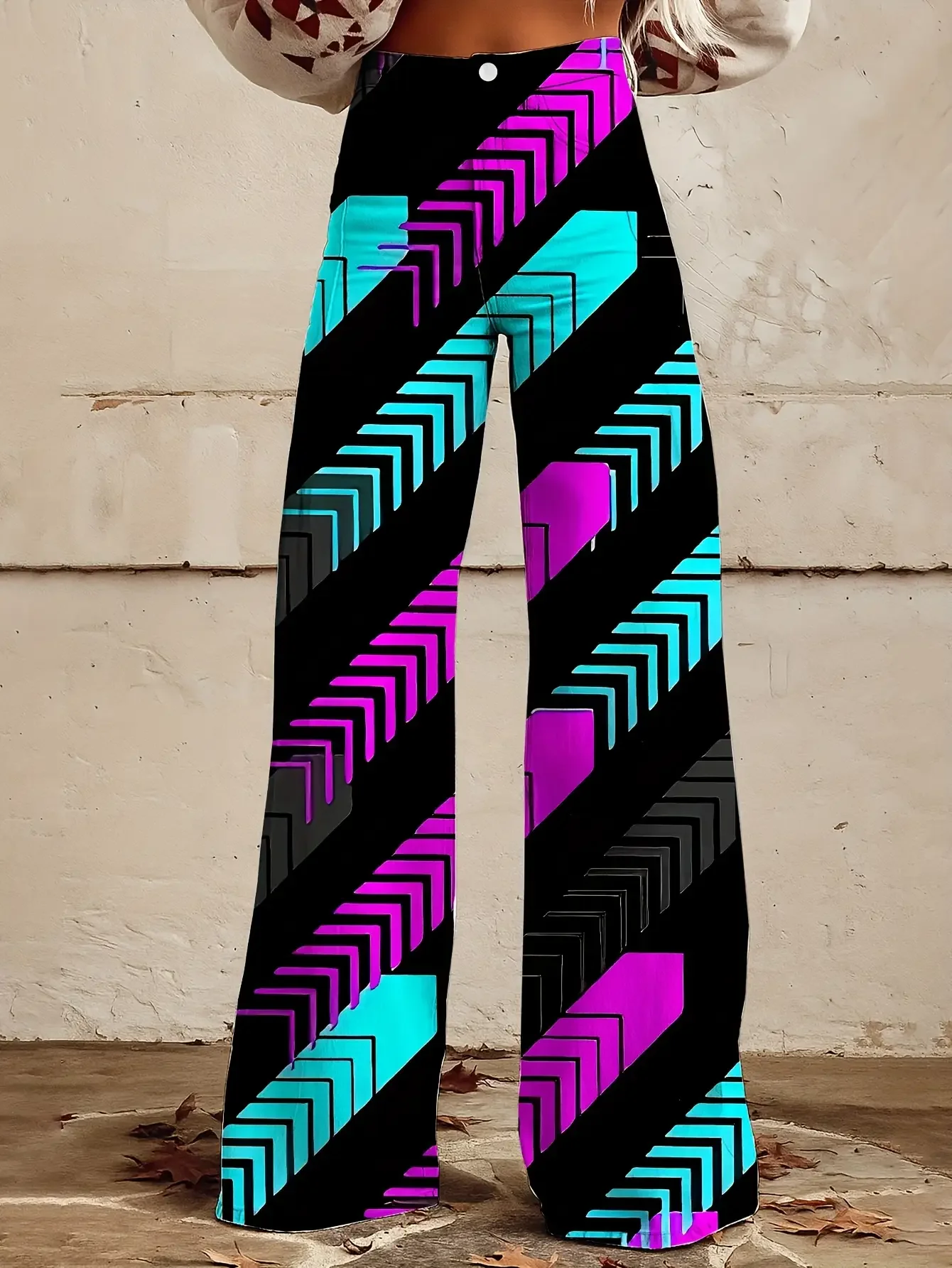 Women's slim fit wide leg flared pants, Ladies' retro zebra print and floral print wide leg pants, with multiple patterns