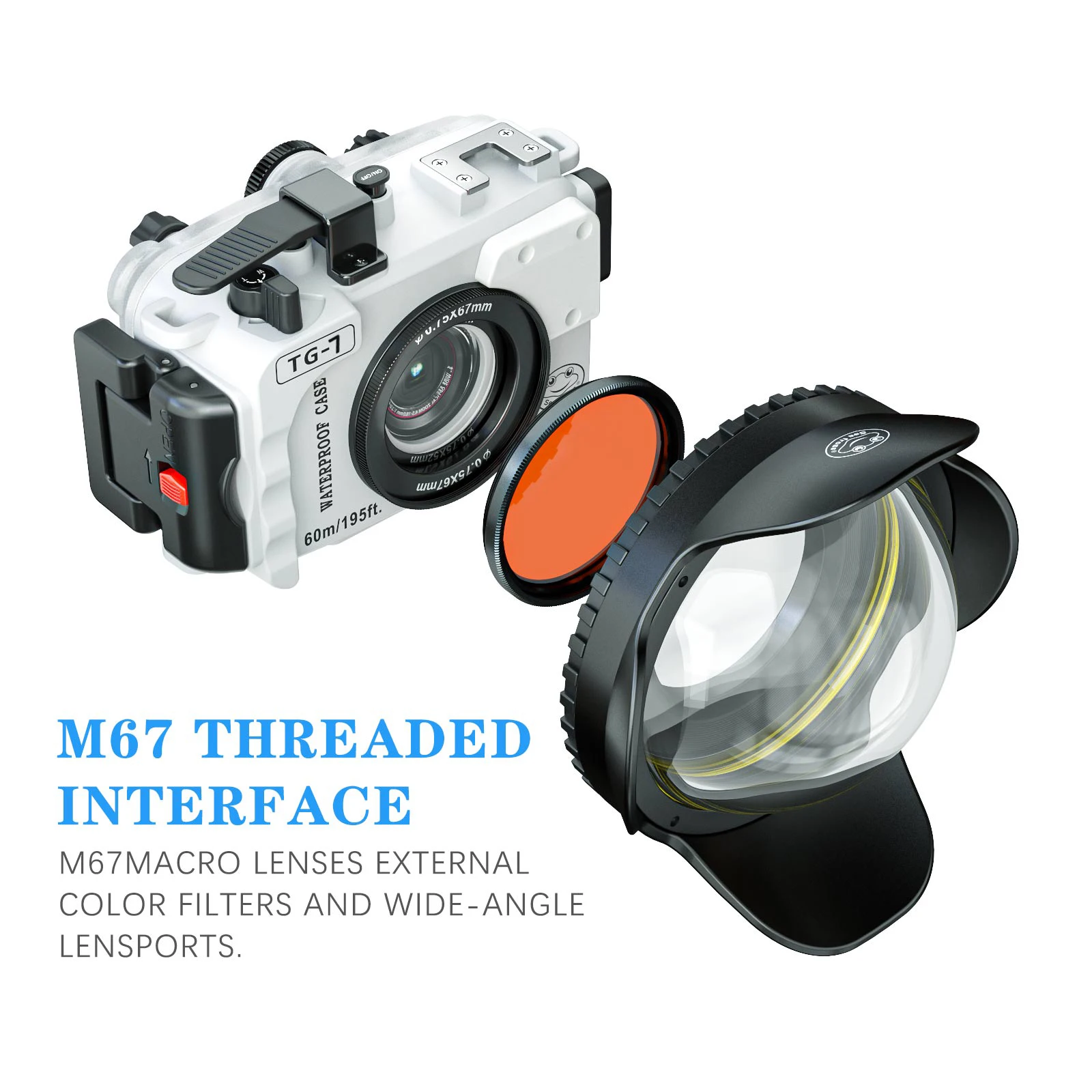 Seafrogs White TG7 Housing 60M/195ft  Waterproof Underwater Camera Case for Olympus TG7 Diving Housing