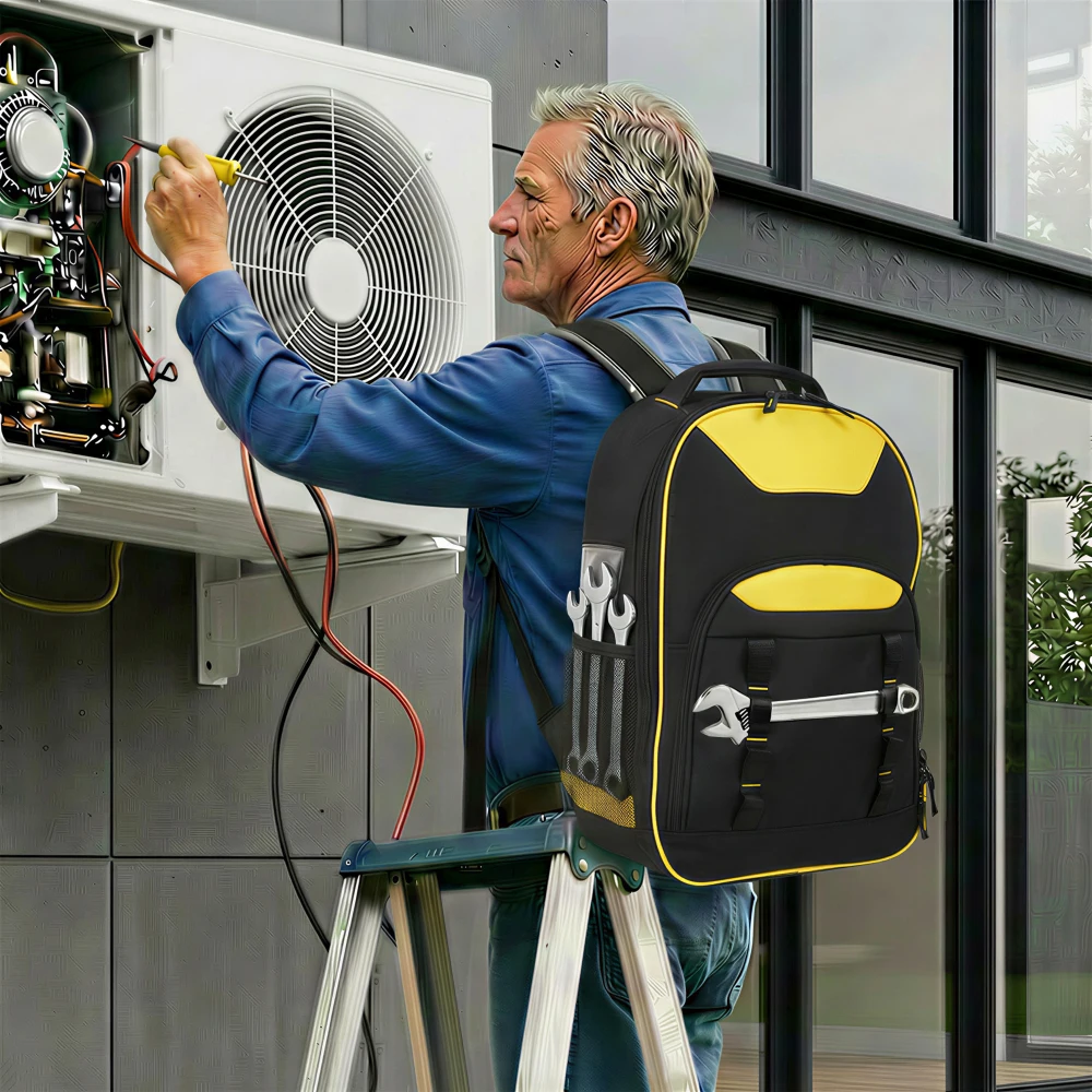 Oxford Cloth Multifunctional Tool Backpack, Heavy-Duty Tool Bag with Multiple Pockets for Electricians & Technicians view 2