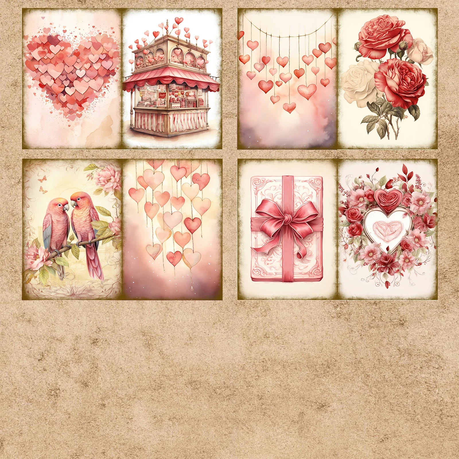 16 Sheets A5 Size Pink Romantic Couple Cupid Background Vintage Grunge Journal Planning Scrapbooking