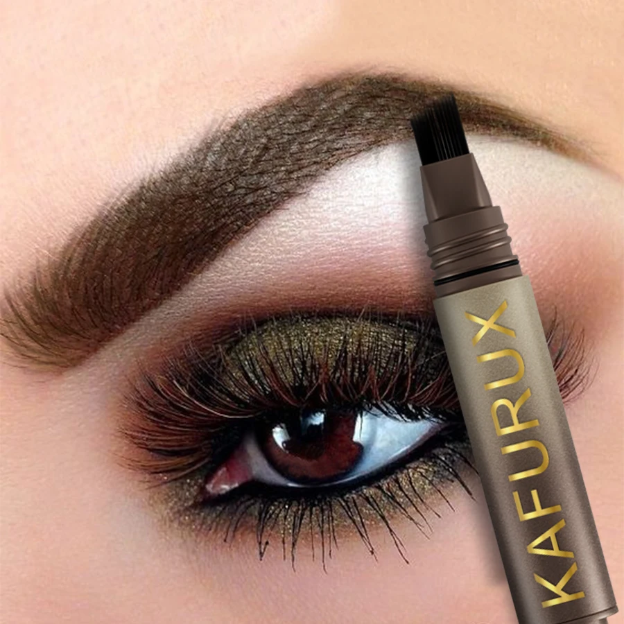 Lápis de sobrancelha selvagem de 3 cores, pincel quadrado angular, veludo 3d, creme de tintura de sobrancelha, anti-manchas, à prova d'água, caneta de matiz de sobrancelha, maquiagem para os olhos, 1 peça