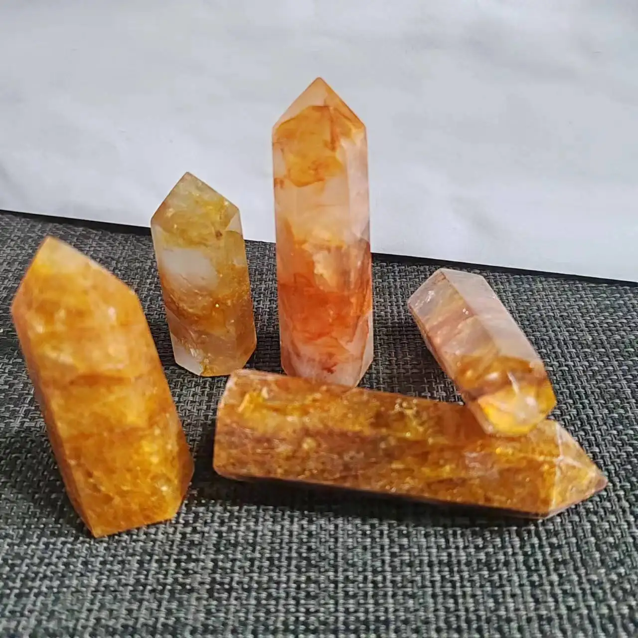 Natural crystal golden healer column hexagonal obelisk healing crystal tower super beautiful desktop ornaments