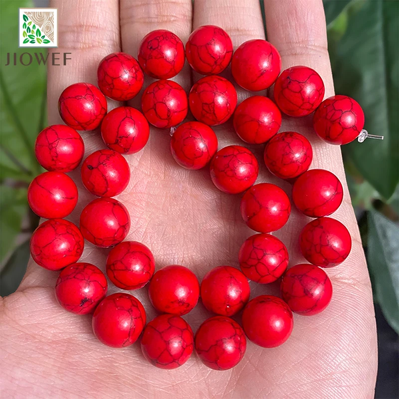 Red Turquoises Smooth Round Loose Beads DIY Handmade Bracelet Necklace for Fashion Jewelry Making 15\