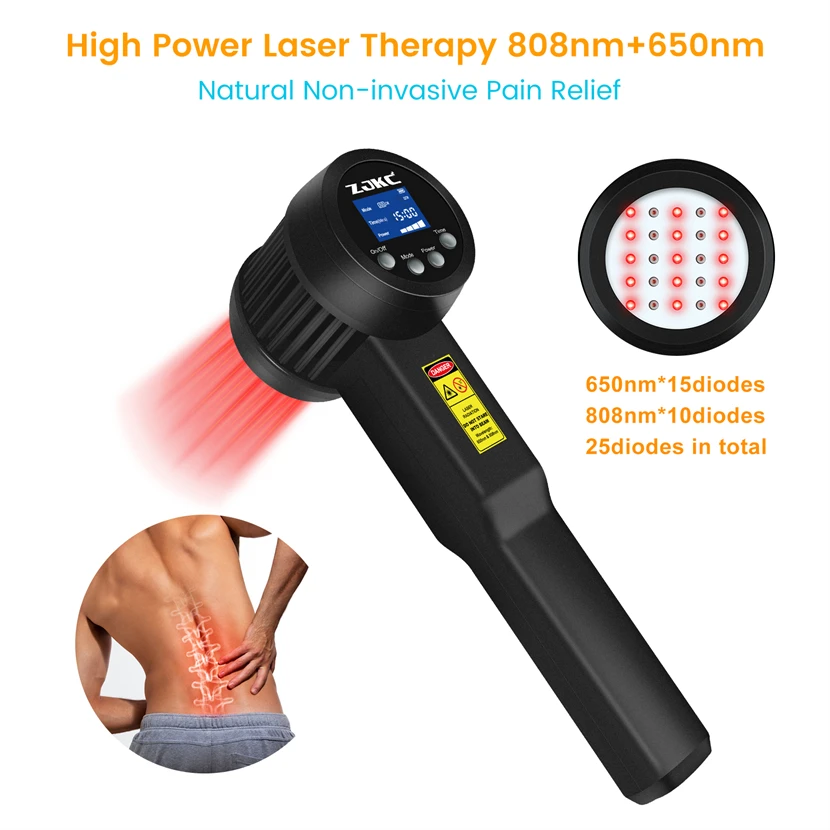 ZJKC-Thérapie au laser à lumière rouge pour le genou oto, 650 nmx15 + 808 nmx10, dispositif de thérapie au laser froid de classe 4 pour les douleurs musculaires, l'arthrite