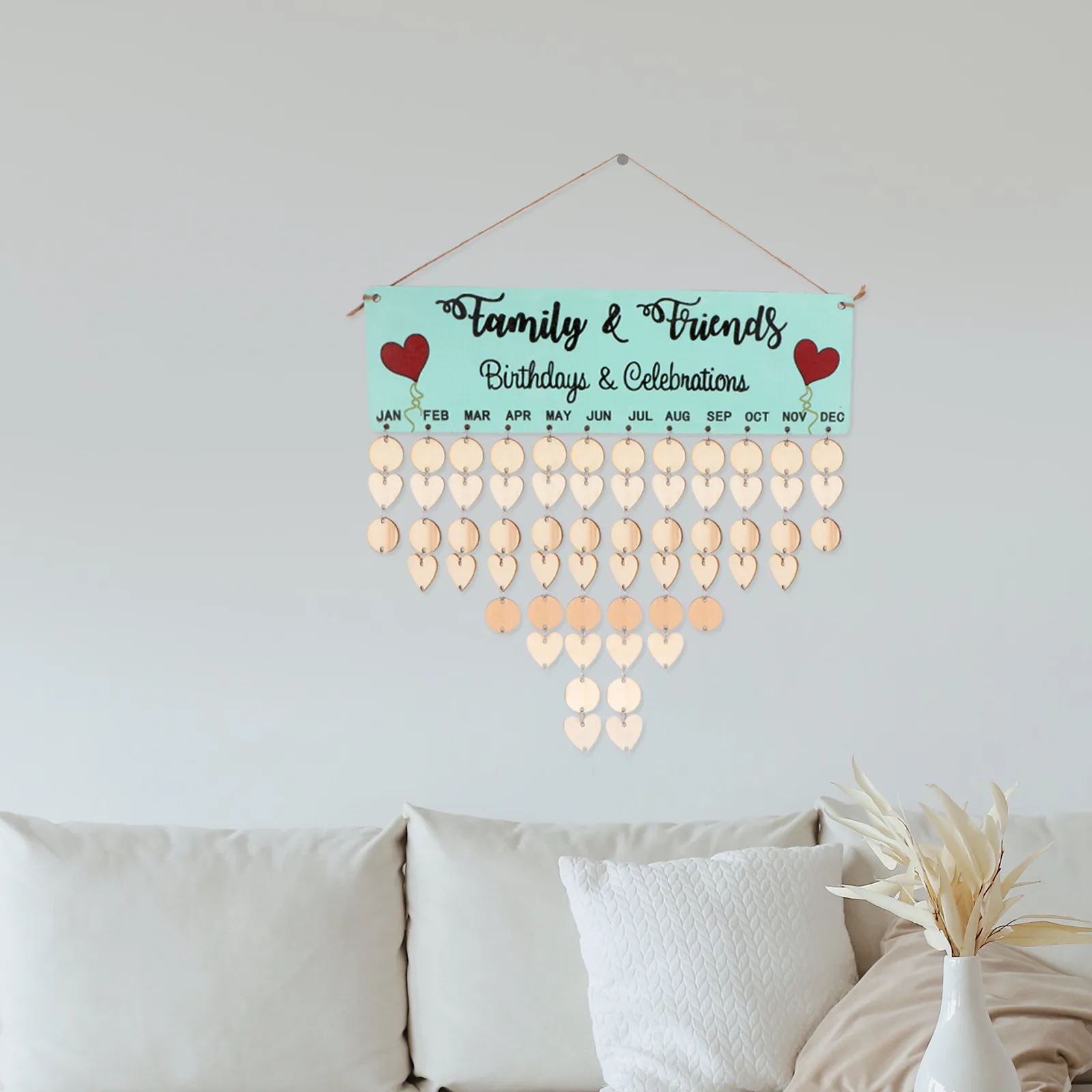 

1Set Wooden Calendar Set 50 Round 50 Heart Wood Discs Easy Assembly Birthday Reminder for Family Friends Mothers Day Fathers Day