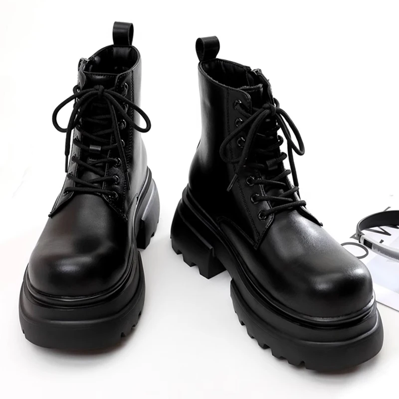 men fashion stage nightclub genuine leather boots black trendy designer shoes cowboy platform boot cool high motorcycle botas