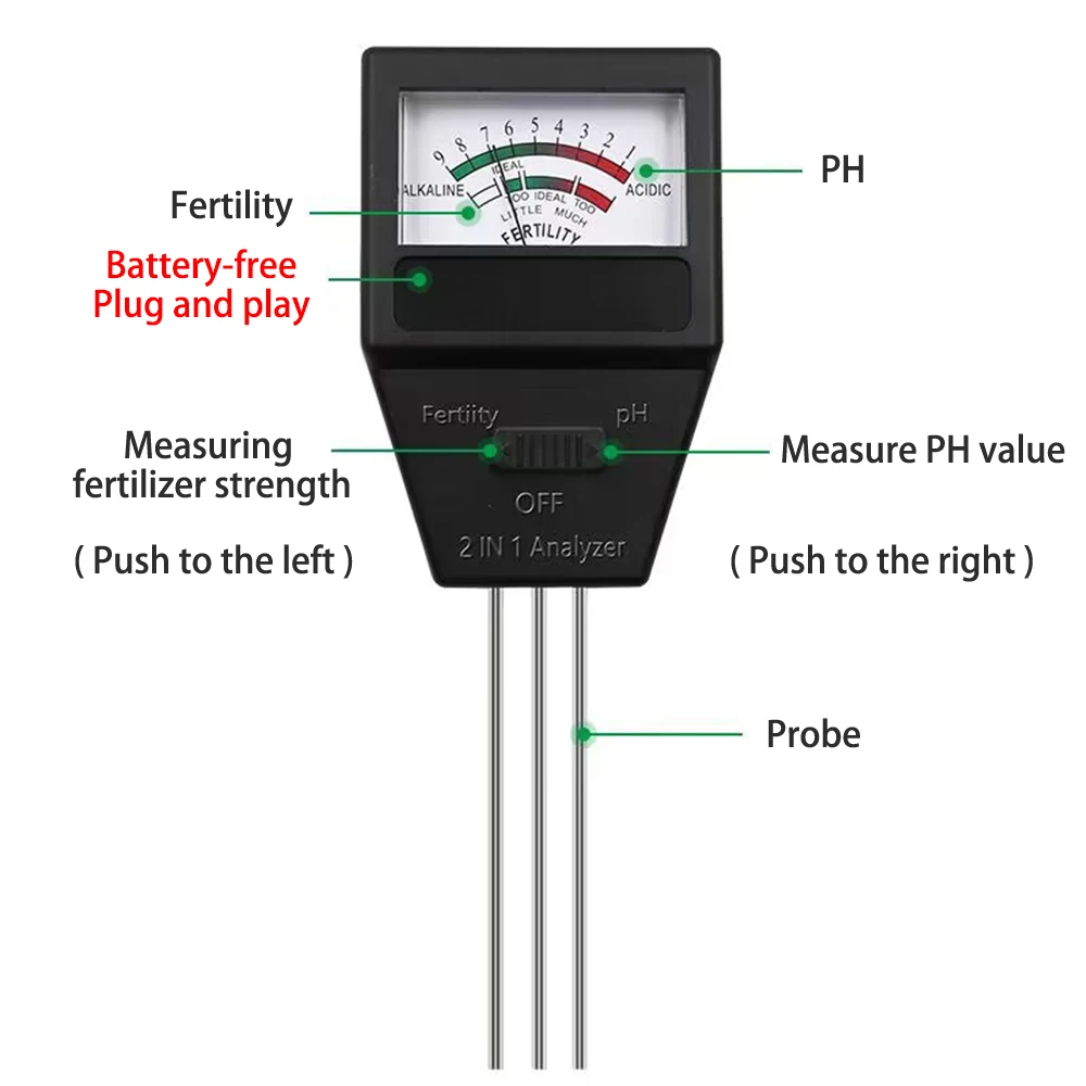 2 in 1 Analyzer Soil PH Fertility Meter With 3 Probes Soil PH Tester Plant Fertile Measure Device Acidity Meter For Garden