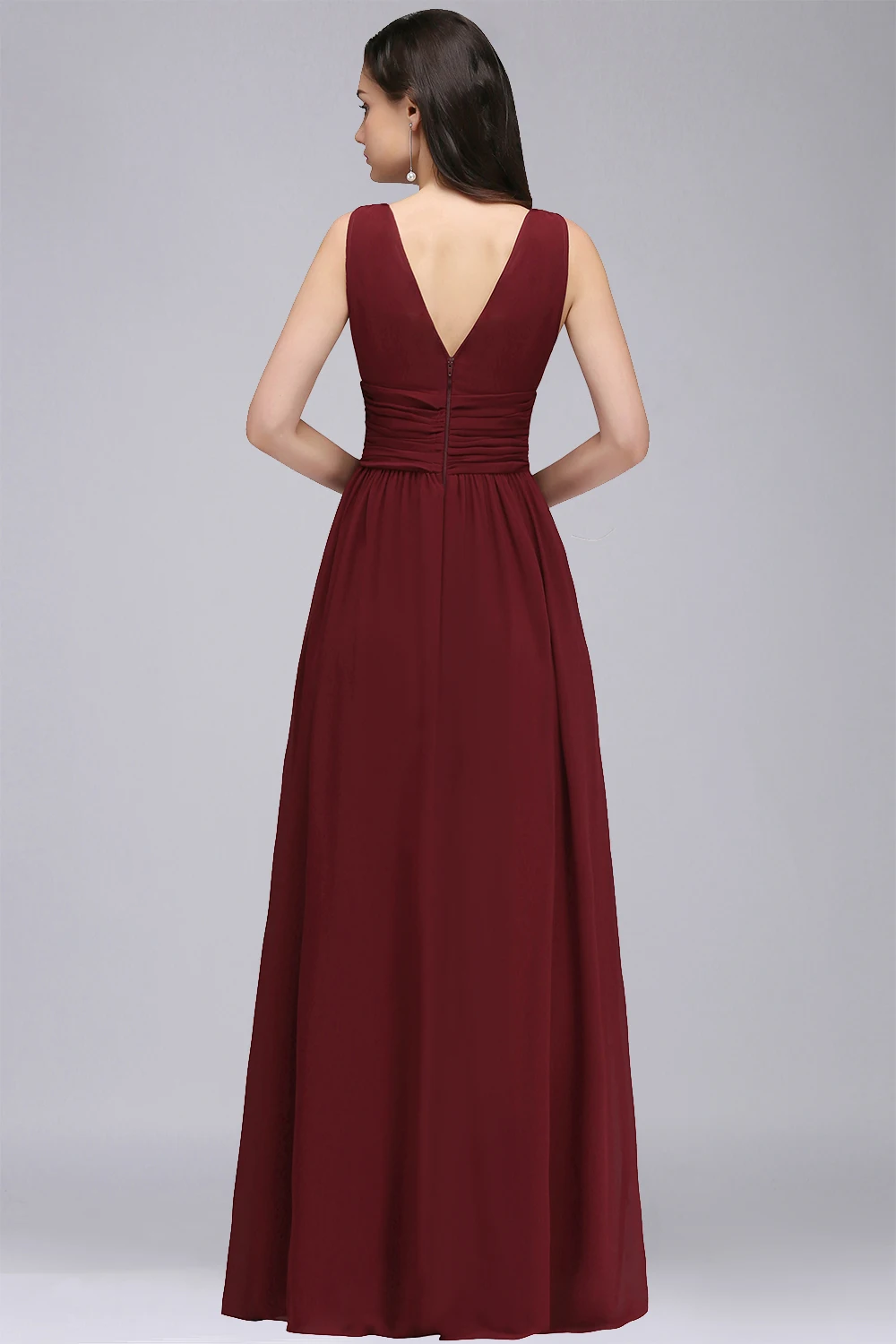 Chiffon V-Neck A-Line Elegant Long Burgundy Bridesmaid Dresses For Women Formal Wedding Party Gowns Evening Vestidos De Festa