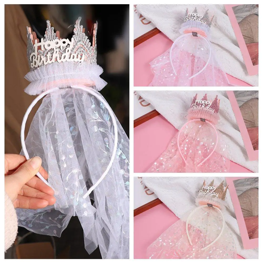 Gift Korean Style Crown Gauze Headband Headwear Hair Accessories Lace Mesh Hair Hoop Headdress Hair Decor Crown Hairband Party