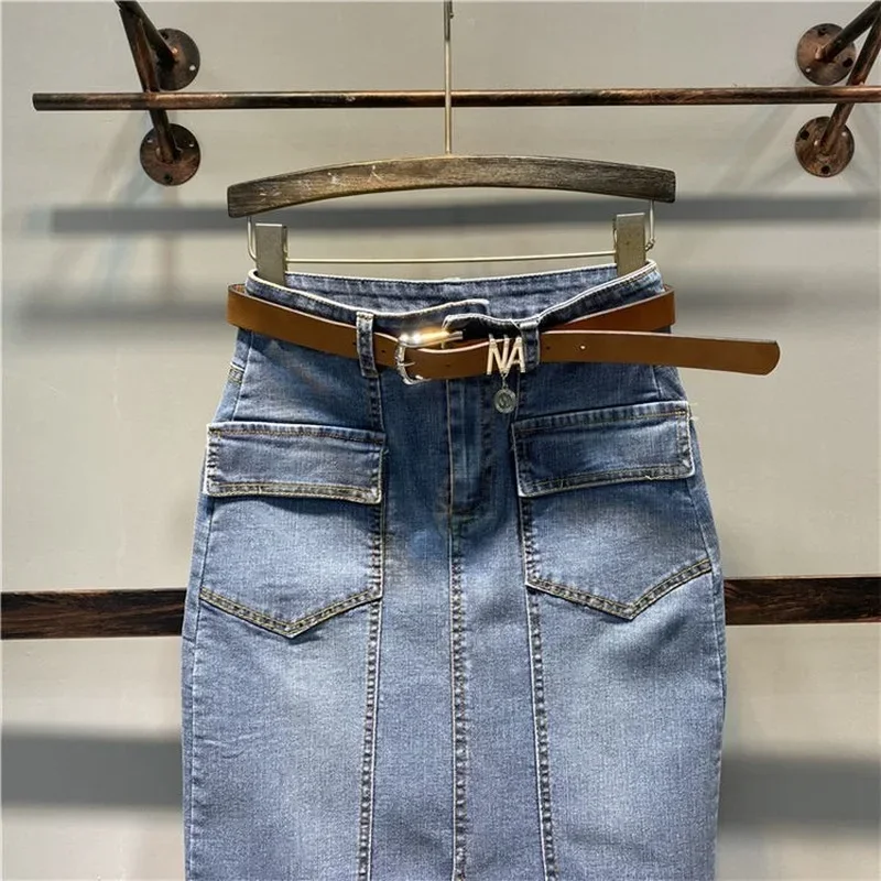 Spring Summer Women Denim Mini Skirt High Waist Korean Jeans Loose Fashion A Line Blue Cotton Ladies Skirts Y255